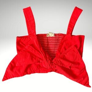 Red Bow Tie Front Crop Top – Smocked Back Stretchy Tank (Size S, Mable)